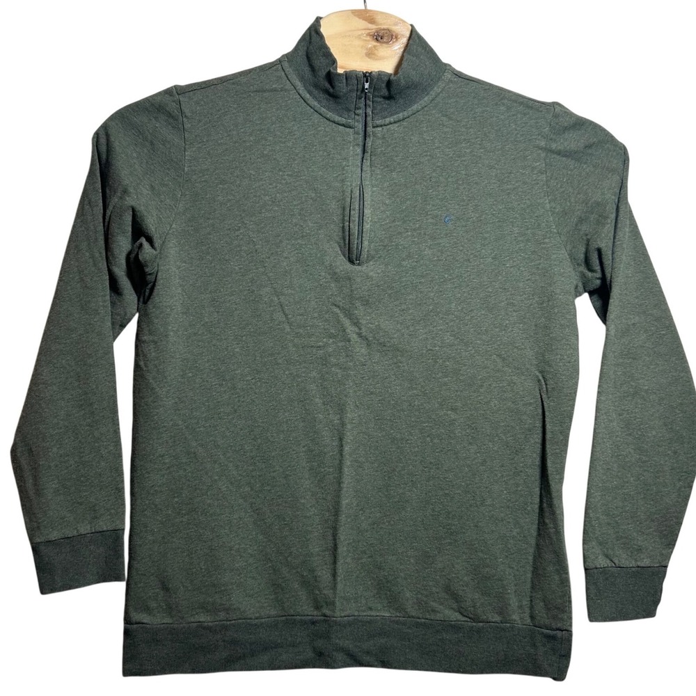 Criquet Mens Quarter Zip Pullover Sweater Medium Olive Green Heathered Cotton